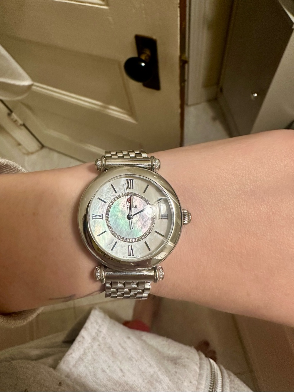 Lk New Michele Diamond Watch Mother Pearl Diamond Watch New Battery All Links - Picture 9 of 9
